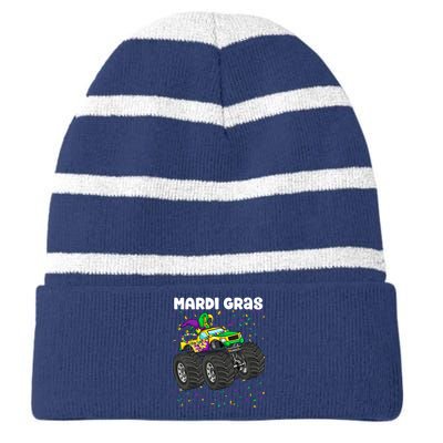 Mardi Gras Monster Truck Beads Carnival Festival Boy Striped Beanie with Solid Band