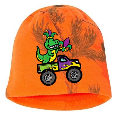 Mardi Gras Monster Truck Dinosaur Trex Kati - Camo Knit Beanie