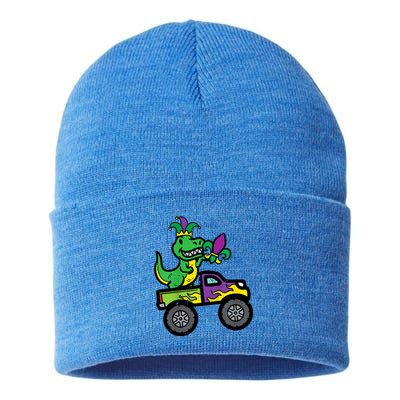 Mardi Gras Monster Truck Dinosaur Trex Sustainable Knit Beanie