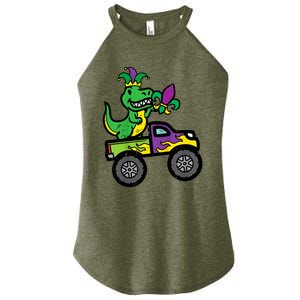 Mardi Gras Monster Truck Dinosaur Trex Women's Perfect Tri Rocker Tank