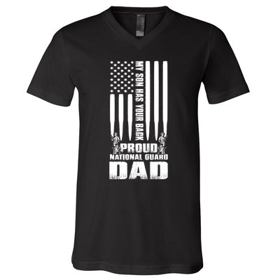 Mens Gift My Son Has Your Back Proud National Guard Dad Army Dad Gift V-Neck T-Shirt