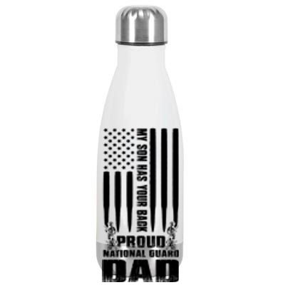 Mens Gift My Son Has Your Back Proud National Guard Dad Army Dad Gift Stainless Steel Insulated Water Bottle