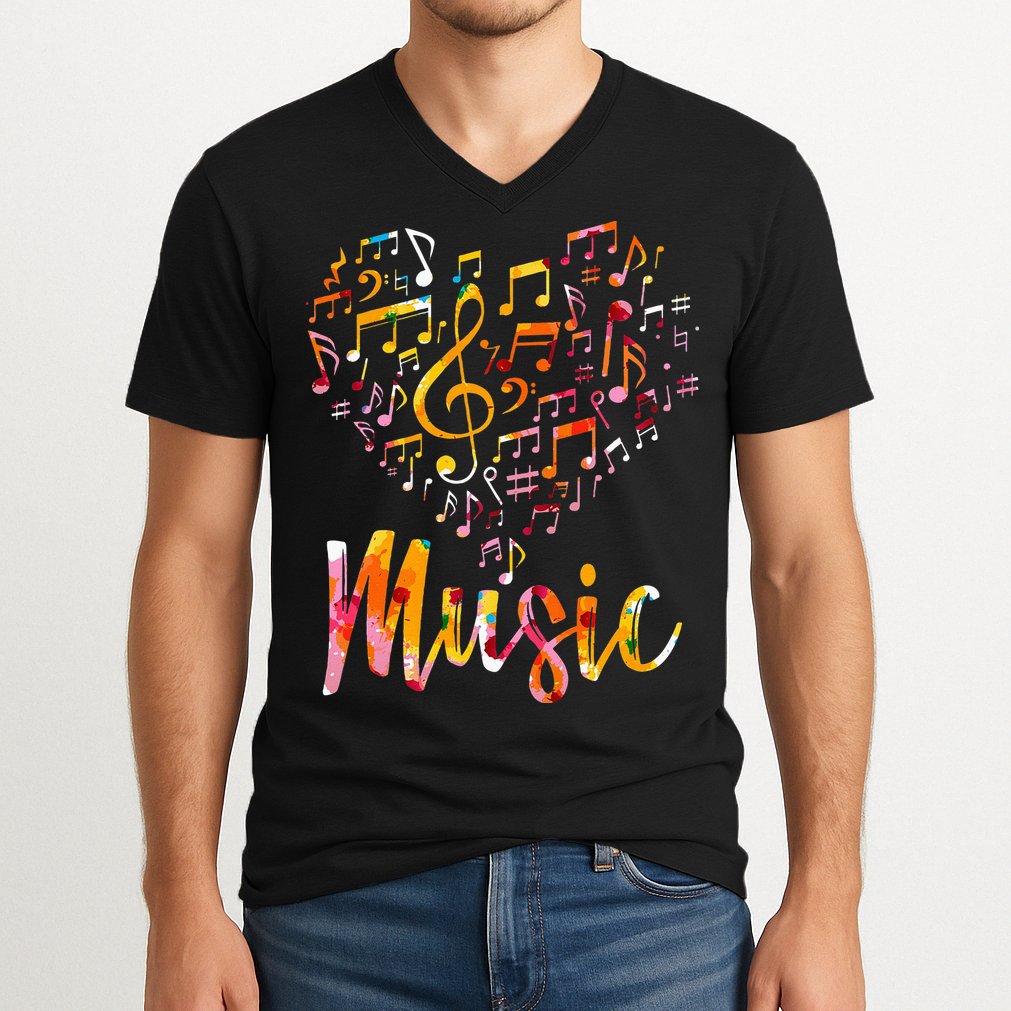 Musician Gift Musical Instrument Music Notes Treble Clef V-Neck T-Shirt