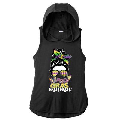 Mardi Gras Mama Hair Bun Celebration Ladies PosiCharge Tri-Blend Wicking Draft Hoodie Tank