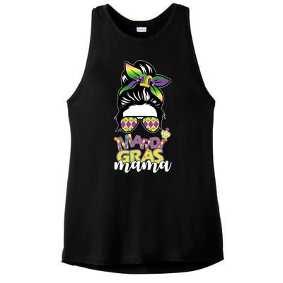 Mardi Gras Mama Hair Bun Celebration Ladies PosiCharge Tri-Blend Wicking Tank