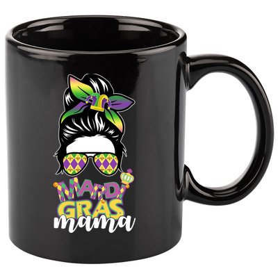 Mardi Gras Mama Hair Bun Celebration 11oz C Handle Ceramic Mug
