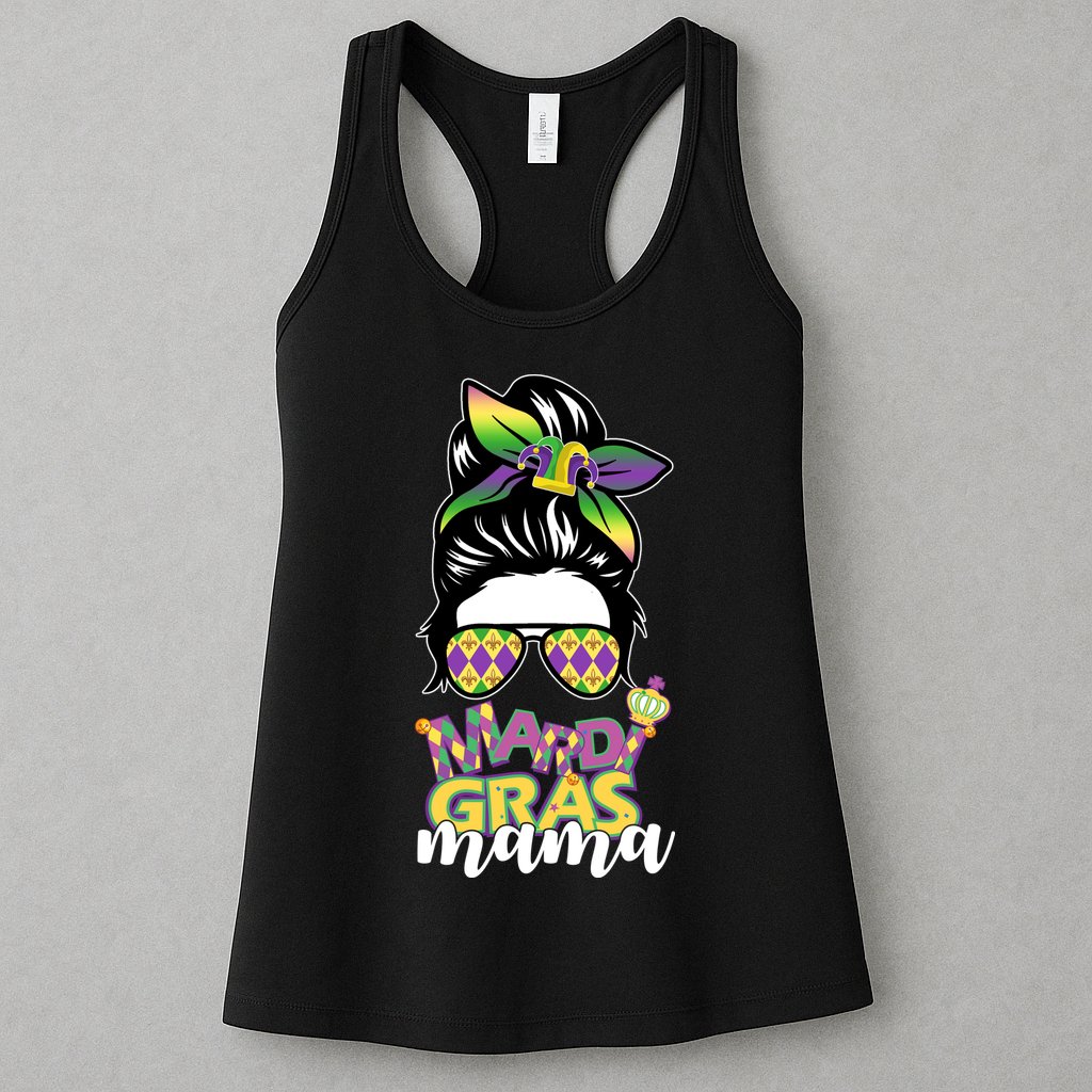 Mardi Gras Mama Hair Bun Celebration Womens Tank Top
