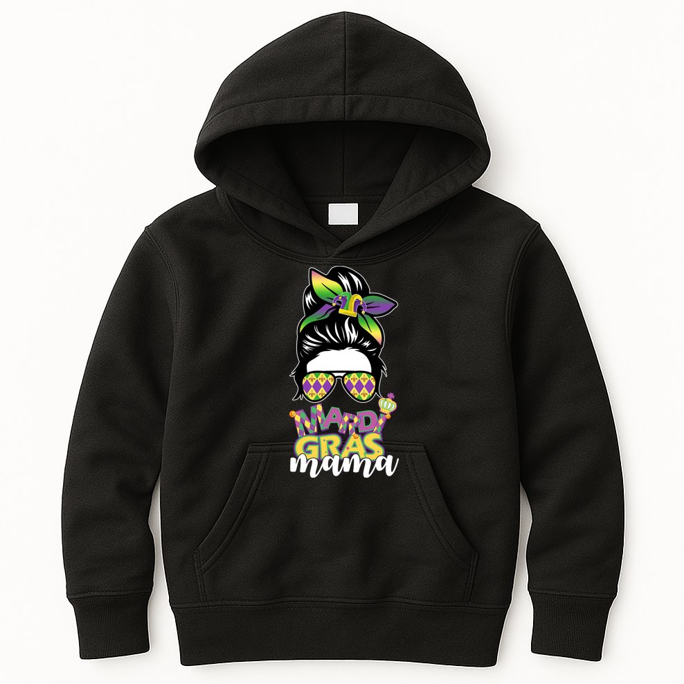 Mardi Gras Mama Hair Bun Celebration Kids Hoodie