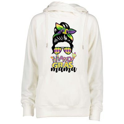 Mardi Gras Mama Hair Bun Celebration Womens Funnel Neck Pullover Hood