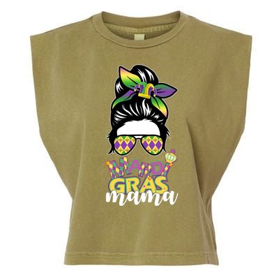 Mardi Gras Mama Hair Bun Celebration Garment-Dyed Women's Muscle Tee