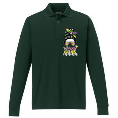 Mardi Gras Mama Hair Bun Celebration Performance Long Sleeve Polo