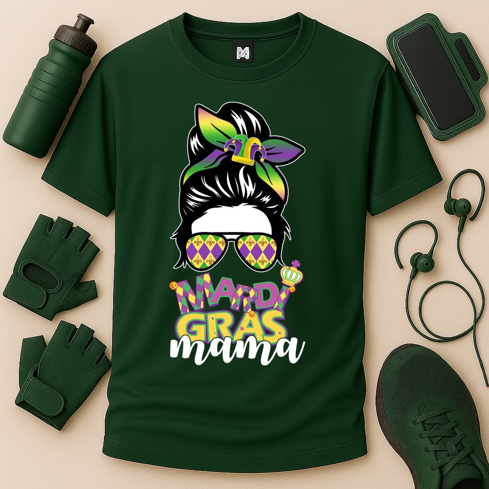 Mardi Gras Mama Hair Bun Celebration Cooling Performance Crew T-Shirt