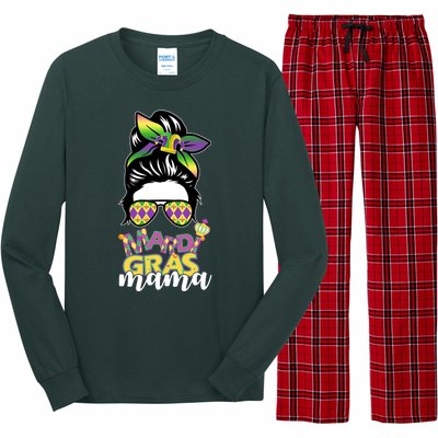 Mardi Gras Mama Hair Bun Celebration Long Sleeve Pajama Set