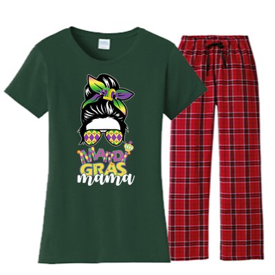 Mardi Gras Mama Hair Bun Celebration Women's Flannel Pajama Set