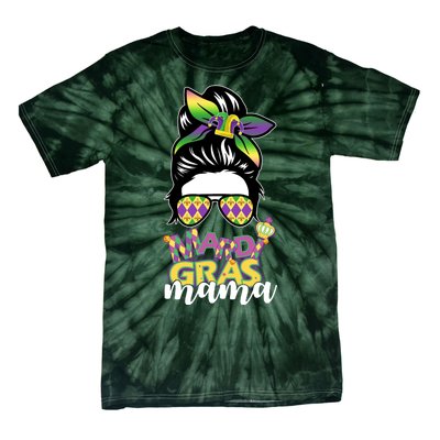 Mardi Gras Mama Hair Bun Celebration Tie-Dye T-Shirt