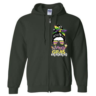 Mardi Gras Mama Hair Bun Celebration Full Zip Hoodie