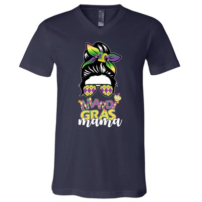 Mardi Gras Mama Hair Bun Celebration V-Neck T-Shirt