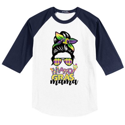 Mardi Gras Mama Hair Bun Celebration Baseball Sleeve Shirt