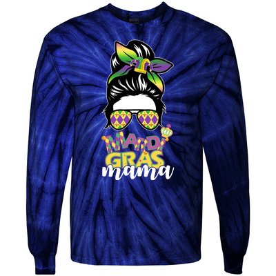 Mardi Gras Mama Hair Bun Celebration Tie-Dye Long Sleeve Shirt