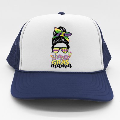 Mardi Gras Mama Hair Bun Celebration Trucker Hat