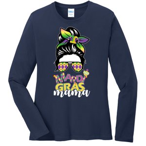 Mardi Gras Mama Hair Bun Celebration Ladies Long Sleeve Shirt