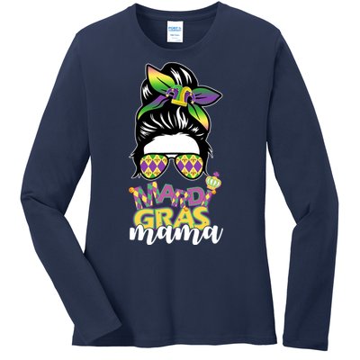 Mardi Gras Mama Hair Bun Celebration Ladies Long Sleeve Shirt