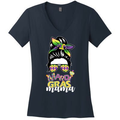 Mardi Gras Mama Hair Bun Celebration Women's V-Neck T-Shirt