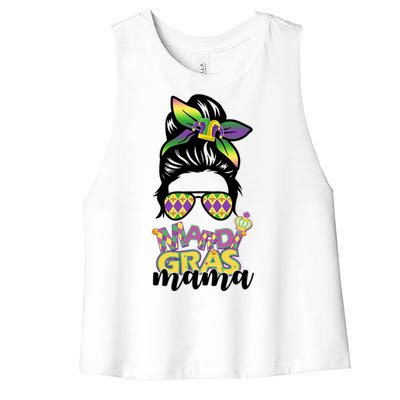 Mardi Gras Mama Hair Bun Celebration Women's Racerback Cropped Tank