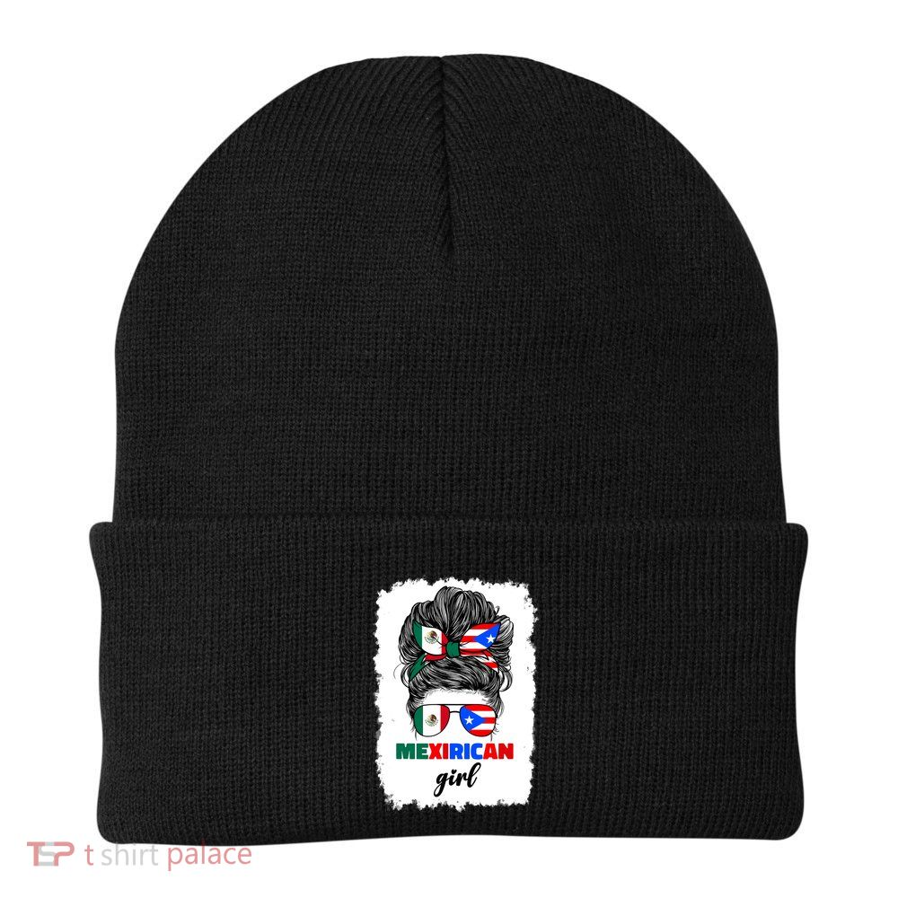 Mexirican Girl Mix Half Mexican And Puerto Rican Rico Flag Beanie
