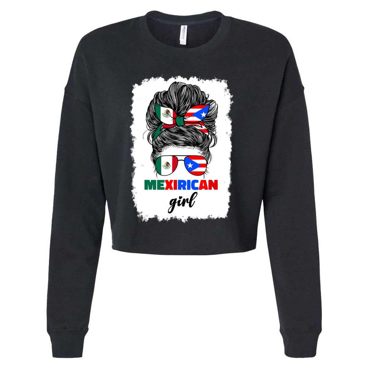 Mexirican Girl Mix Half Mexican And Puerto Rican Rico Flag Cropped Pullover Crew