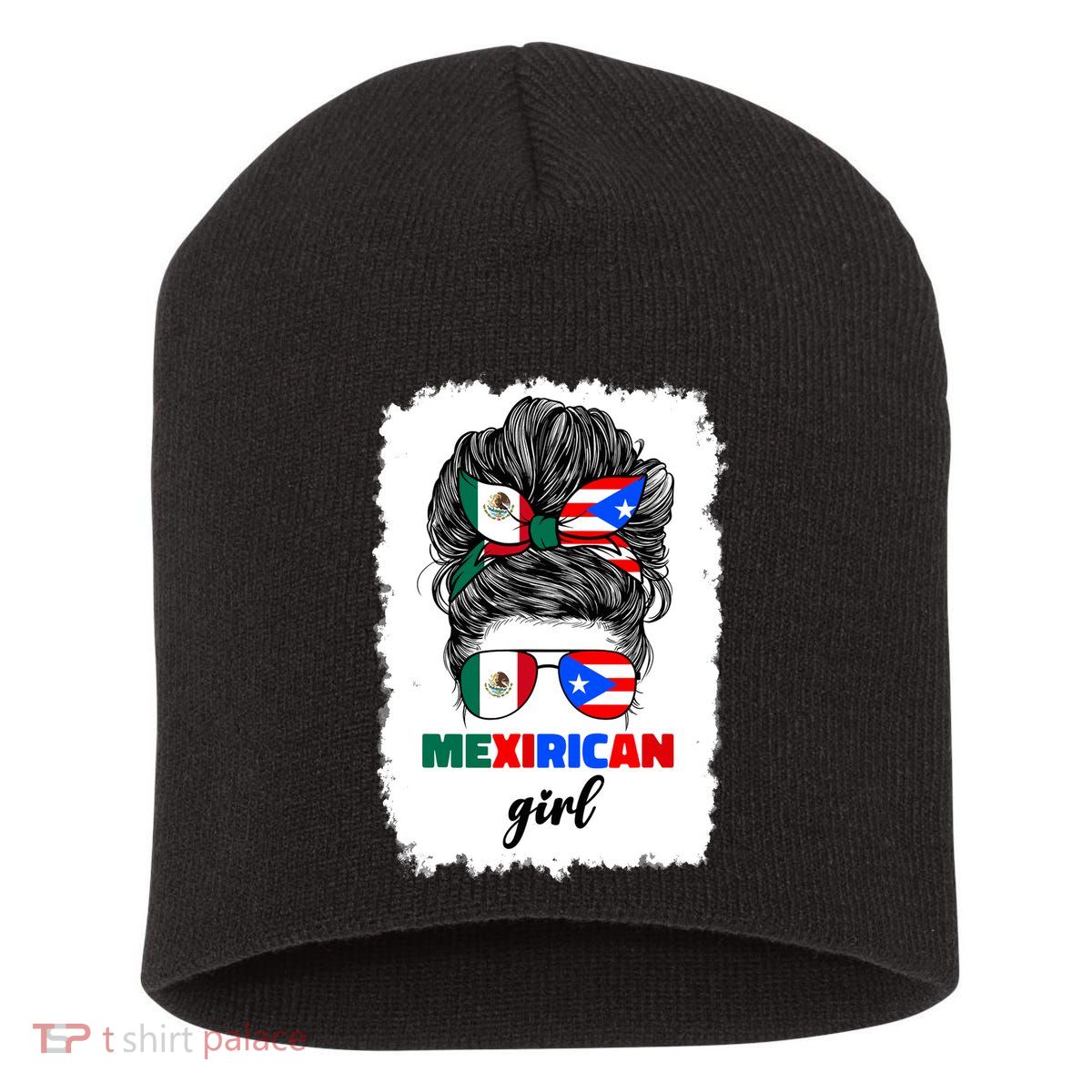 Mexirican Girl Mix Half Mexican And Puerto Rican Rico Flag Short Acrylic Beanie