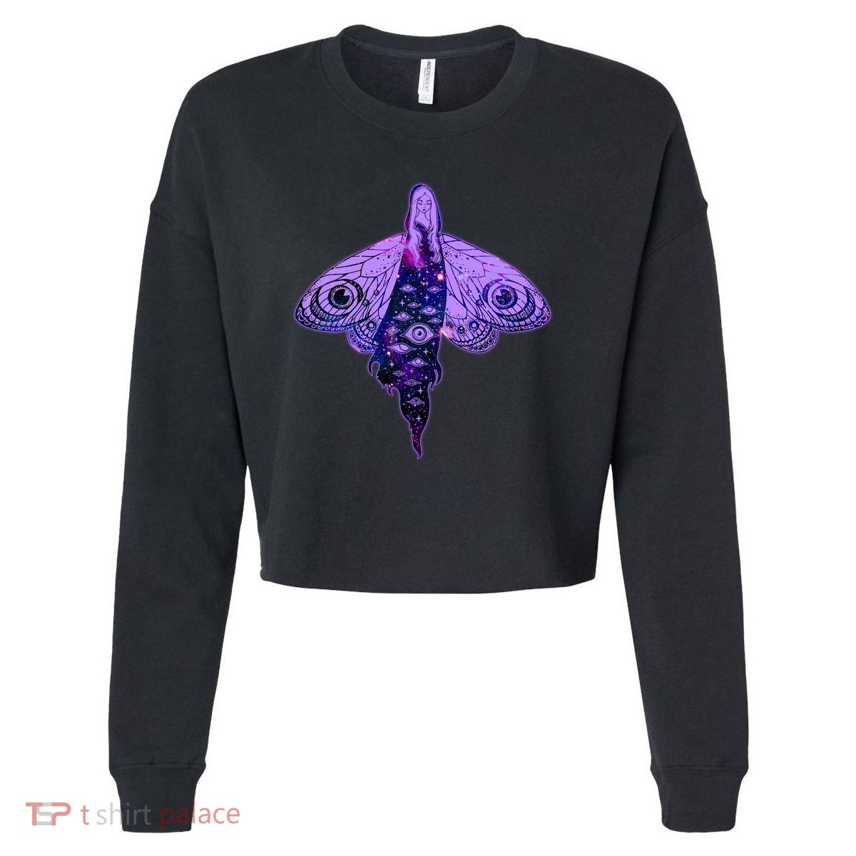 Mystical Gothic Moth Girl Cropped Pullover Crew