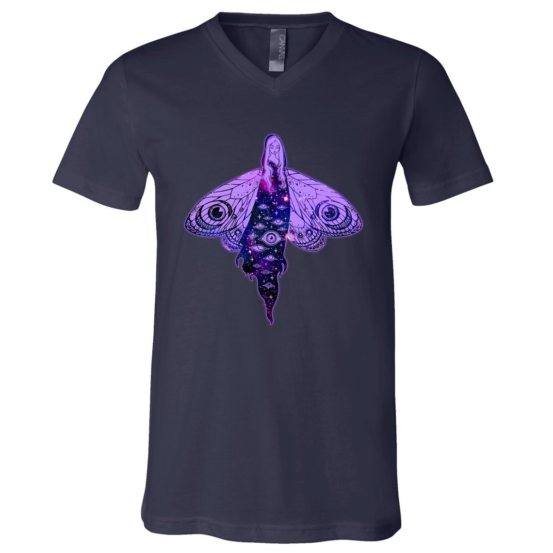 Mystical Gothic Moth Girl V-Neck T-Shirt