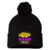 Mardi Gras Pom Pom 12in Knit Beanie