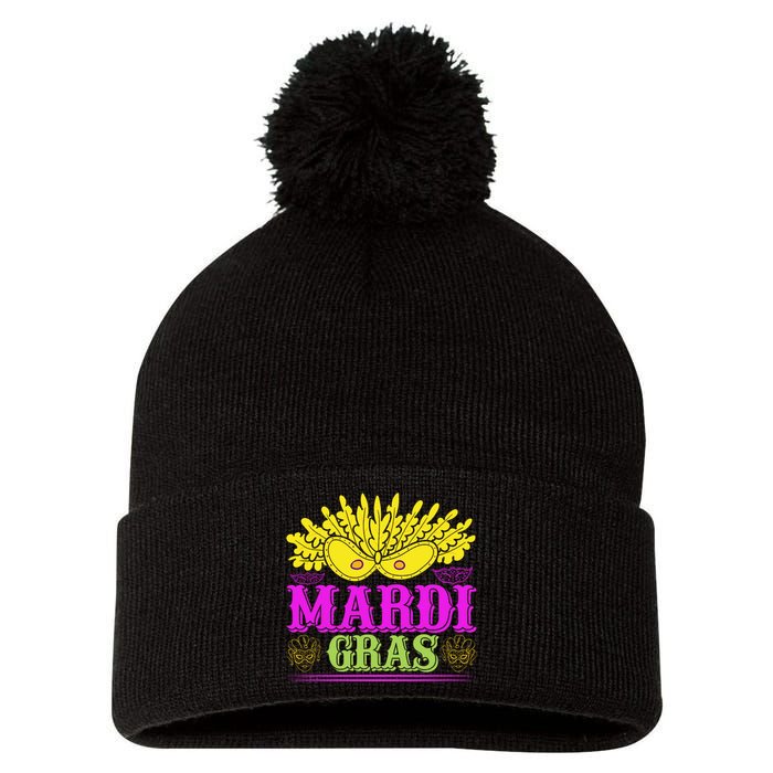 Mardi Gras Pom Pom 12in Knit Beanie