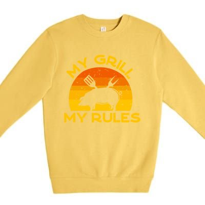 My Grill My Rules Funny Fathers Day Grillmaster Pork Bbq Gift Premium Crewneck Sweatshirt