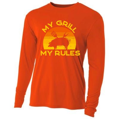 My Grill My Rules Funny Fathers Day Grillmaster Pork Bbq Gift Cooling Performance Long Sleeve Crew