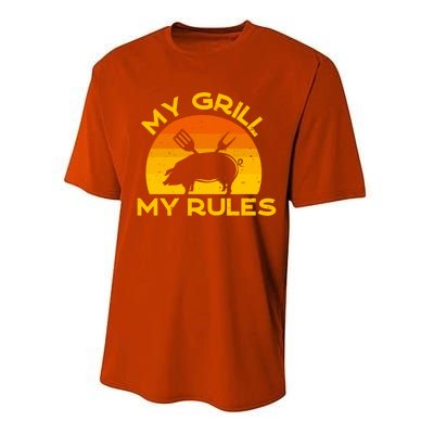 My Grill My Rules Funny Fathers Day Grillmaster Pork Bbq Gift Performance Sprint T-Shirt