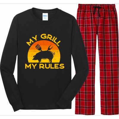 My Grill My Rules Funny Fathers Day Grillmaster Pork Bbq Gift Long Sleeve Pajama Set