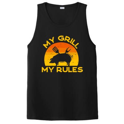 My Grill My Rules Funny Fathers Day Grillmaster Pork Bbq Gift PosiCharge Competitor Tank