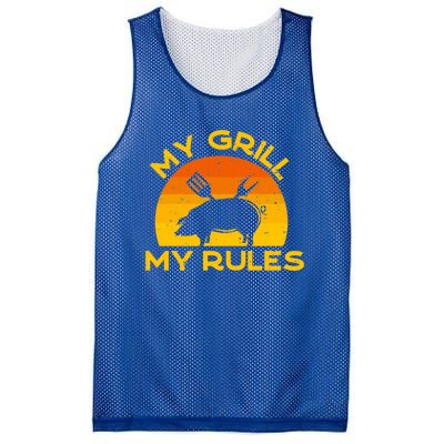 My Grill My Rules Funny Fathers Day Grillmaster Pork Bbq Gift Mesh Reversible Basketball Jersey Tank