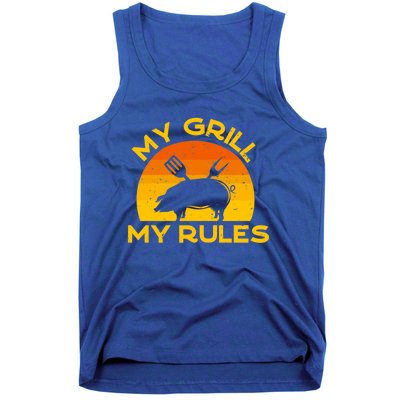 My Grill My Rules Funny Fathers Day Grillmaster Pork Bbq Gift Tank Top