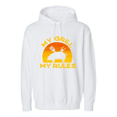 My Grill My Rules Funny Fathers Day Grillmaster Pork Bbq Gift Garment-Dyed Fleece Hoodie