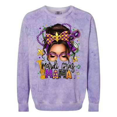 Mardi Gras Mama Messy Bun Mardi Gras Queen Carnaval Colorblast Crewneck Sweatshirt