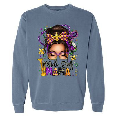 Mardi Gras Mama Messy Bun Mardi Gras Queen Carnaval Garment-Dyed Sweatshirt