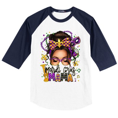 Mardi Gras Mama Messy Bun Mardi Gras Queen Carnaval Baseball Sleeve Shirt