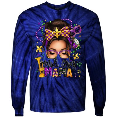 Mardi Gras Mama Messy Bun Mardi Gras Queen Carnaval Tie-Dye Long Sleeve Shirt