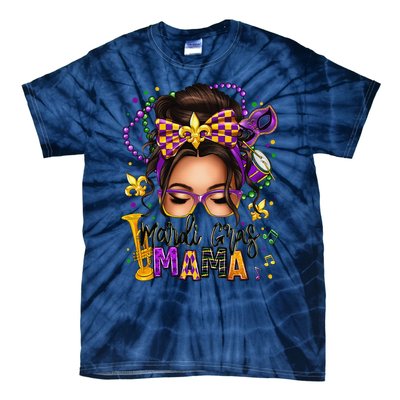 Mardi Gras Mama Messy Bun Mardi Gras Queen Carnaval Tie-Dye T-Shirt