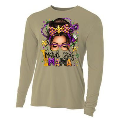 Mardi Gras Mama Messy Bun Mardi Gras Queen Carnaval Cooling Performance Long Sleeve Crew