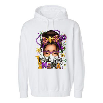 Mardi Gras Mama Messy Bun Mardi Gras Queen Carnaval Garment-Dyed Fleece Hoodie